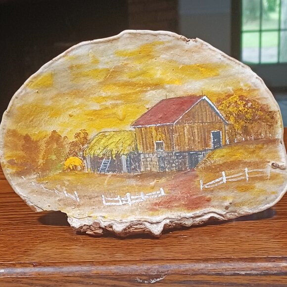 Vintage Hand Painted Tree  Conk Shelf Mushroom Fungus  FOLK ART - Picture 1 of 6